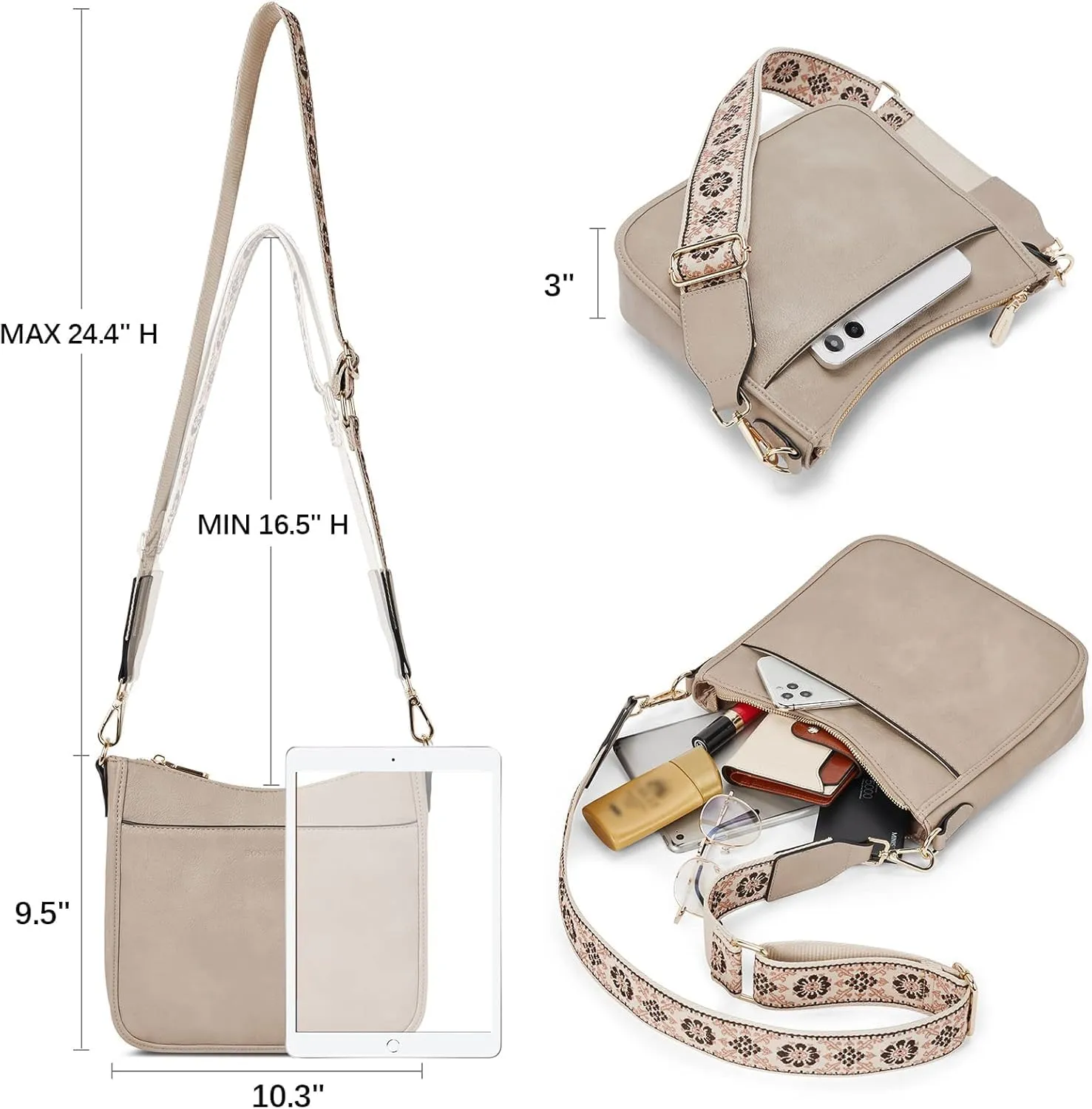 Crossbody Bags for Women  Vegan Leather Shoulder Handbags with Wide Strap, Trendy Hobo Purses with Multiple Pockets