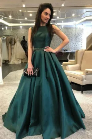 Dark Green Backless Evening Elegant Sleeveless Long Formal Dress