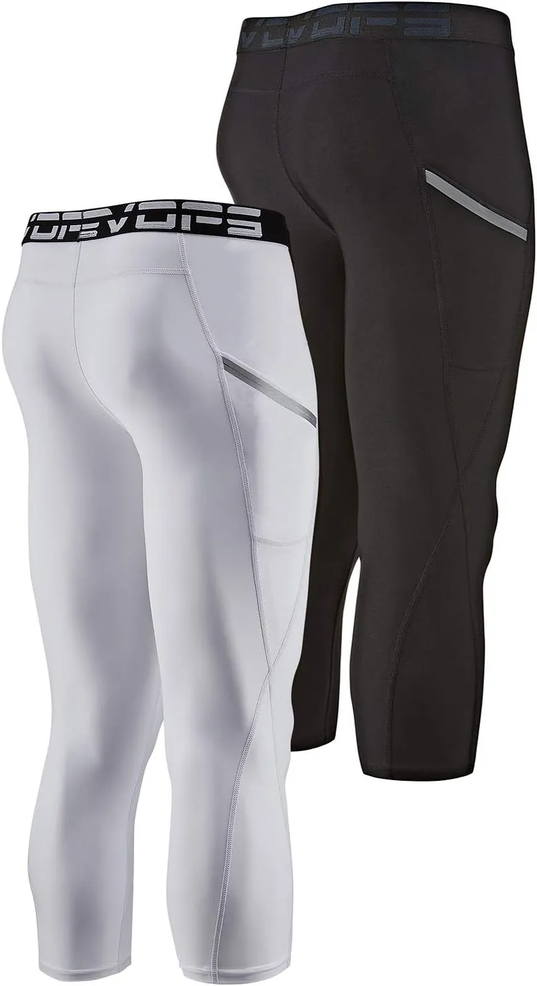 DEVOPS 2 Pack Men's 3/4 Compression Pants Athletic Leggings with Pocket