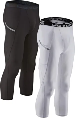 DEVOPS 2 Pack Men's 3/4 Compression Pants Athletic Leggings with Pocket