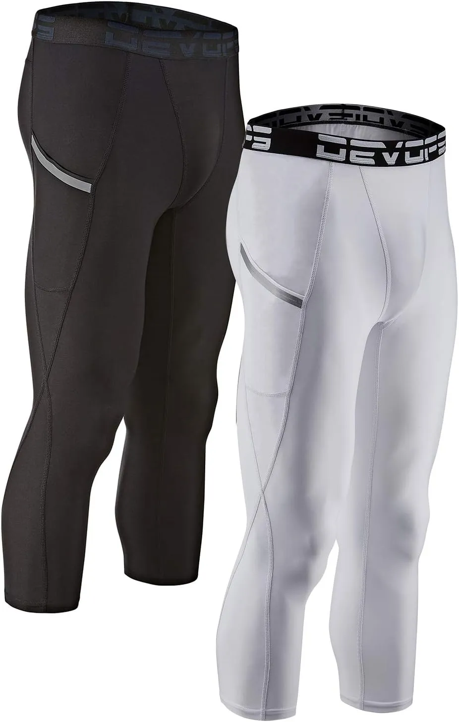 DEVOPS 2 Pack Men's 3/4 Compression Pants Athletic Leggings with Pocket