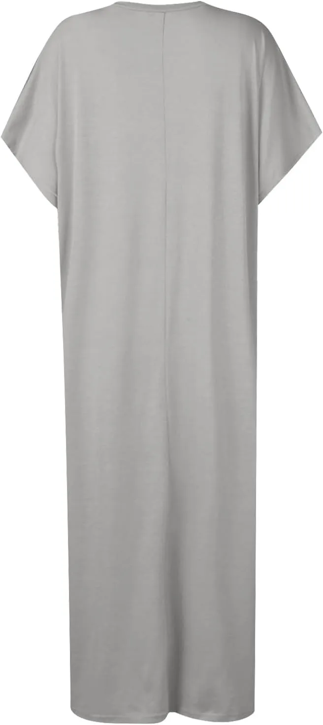 Dresses for Women 2024 Casual, Summer Solid Hawaiian Beach Cocktail Dress Crewneck Batwing Sleeve Slit Long Dresses