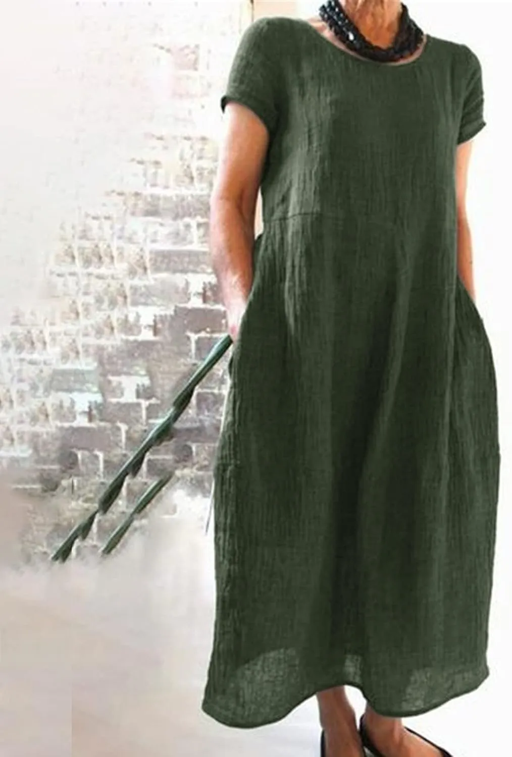 Dresses for Women 2025 Summer Cotton Linen Solid Gauze Dress Loose Casual Beach Vacation Flowy Midi Dress with Pockets