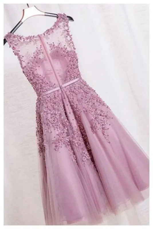 Elegant Appliques Formal Short Homecoming Dress Sleeveless Tulle Prom Gown