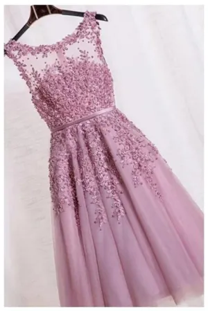 Elegant Appliques Formal Short Homecoming Dress Sleeveless Tulle Prom Gown