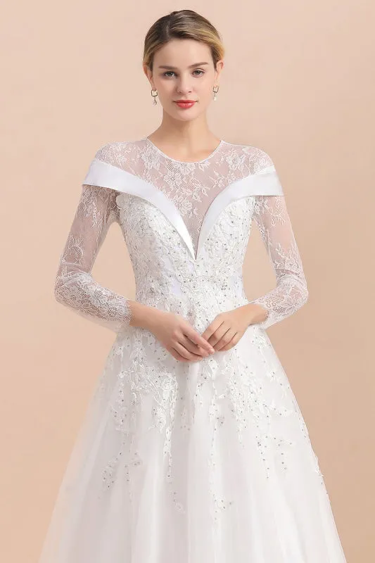 Elegant Floor Length Lace Long Sleeve Wedding Dress