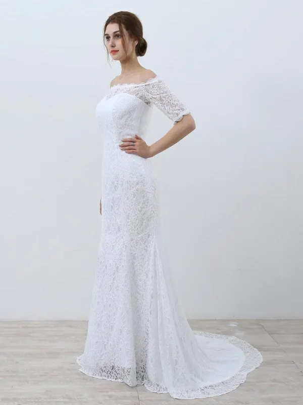 Elegant Half-Sleeves Lace Mermaid Wedding Dresses