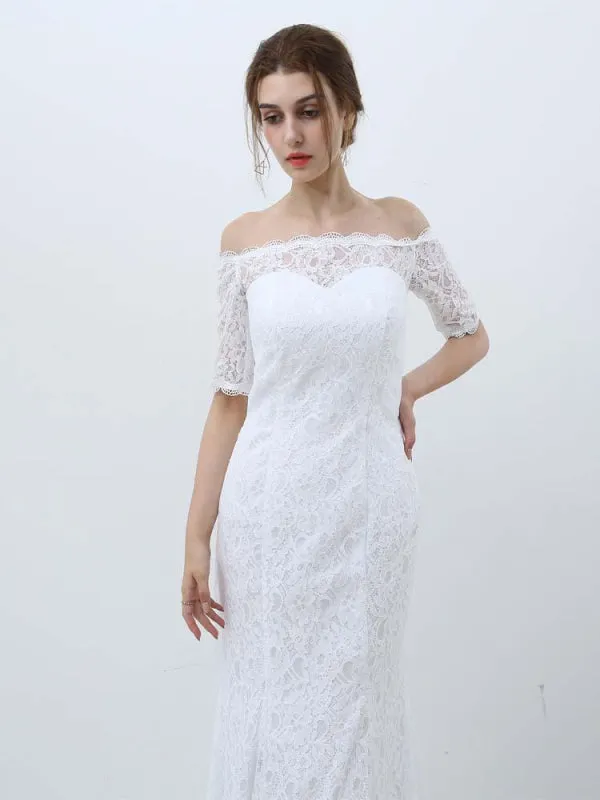 Elegant Half-Sleeves Lace Mermaid Wedding Dresses