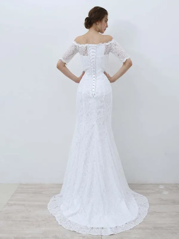 Elegant Half-Sleeves Lace Mermaid Wedding Dresses