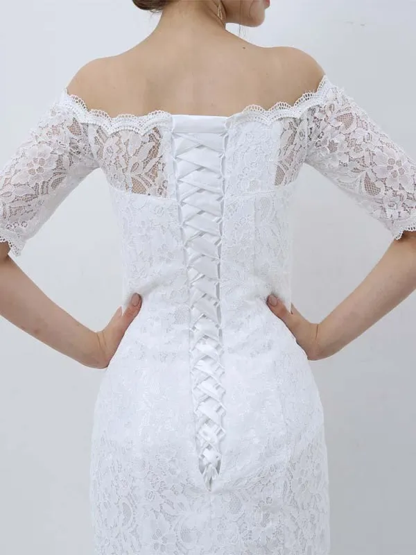 Elegant Half-Sleeves Lace Mermaid Wedding Dresses