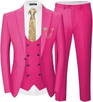 EMERAIDVLN Men's 3 Pieces Suit Slim Fit Elegant Wedding Prom Suits 1 Botton Blazer Double Breasted Vest and Pants Tuxedo Set