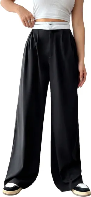 Floerns Women's High Waist Colorblock Y2K Loose Fit Wide Leg Pants