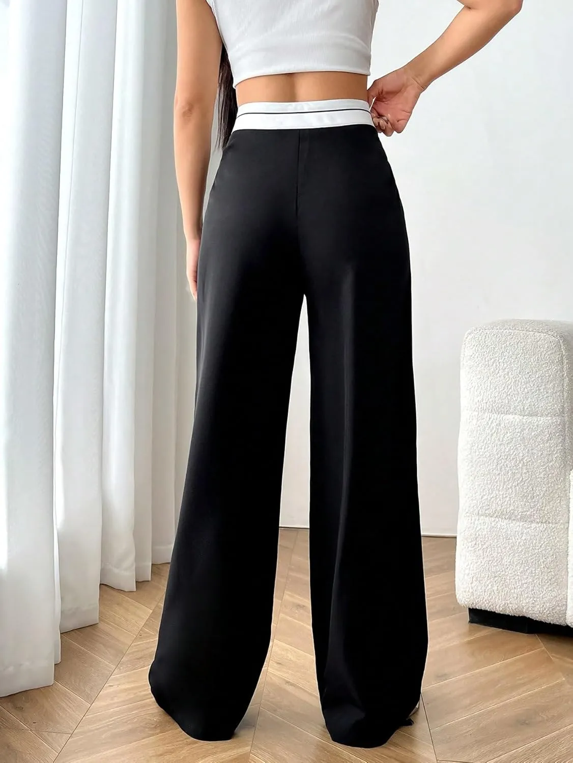 Floerns Women's High Waist Colorblock Y2K Loose Fit Wide Leg Pants