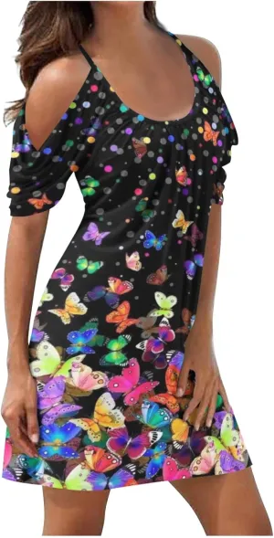 Floral Summer Dress 2024 Sexy Plus Size Open Shoulder Spaghetti Strap Beach Mini Dresses Floral Print Short Dresses