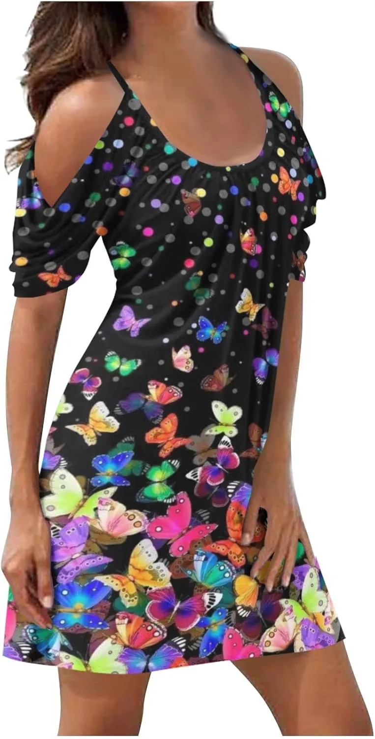 Floral Summer Dress 2024 Sexy Plus Size Open Shoulder Spaghetti Strap Beach Mini Dresses Floral Print Short Dresses