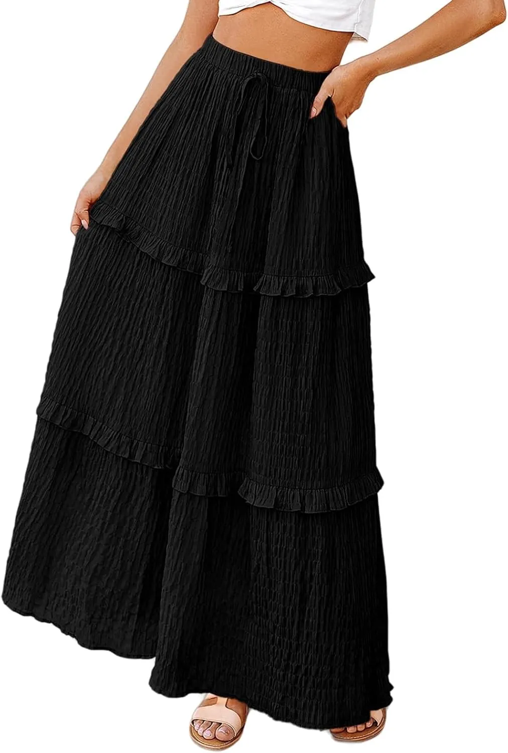 Flowy Long Skirt for Women Summer Elegant High-Waisted Dress A-Line Skirt Cocktail Wedding Guest Flared Beach Dresses