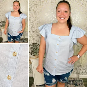Flutter Sleeve Textured Button Up