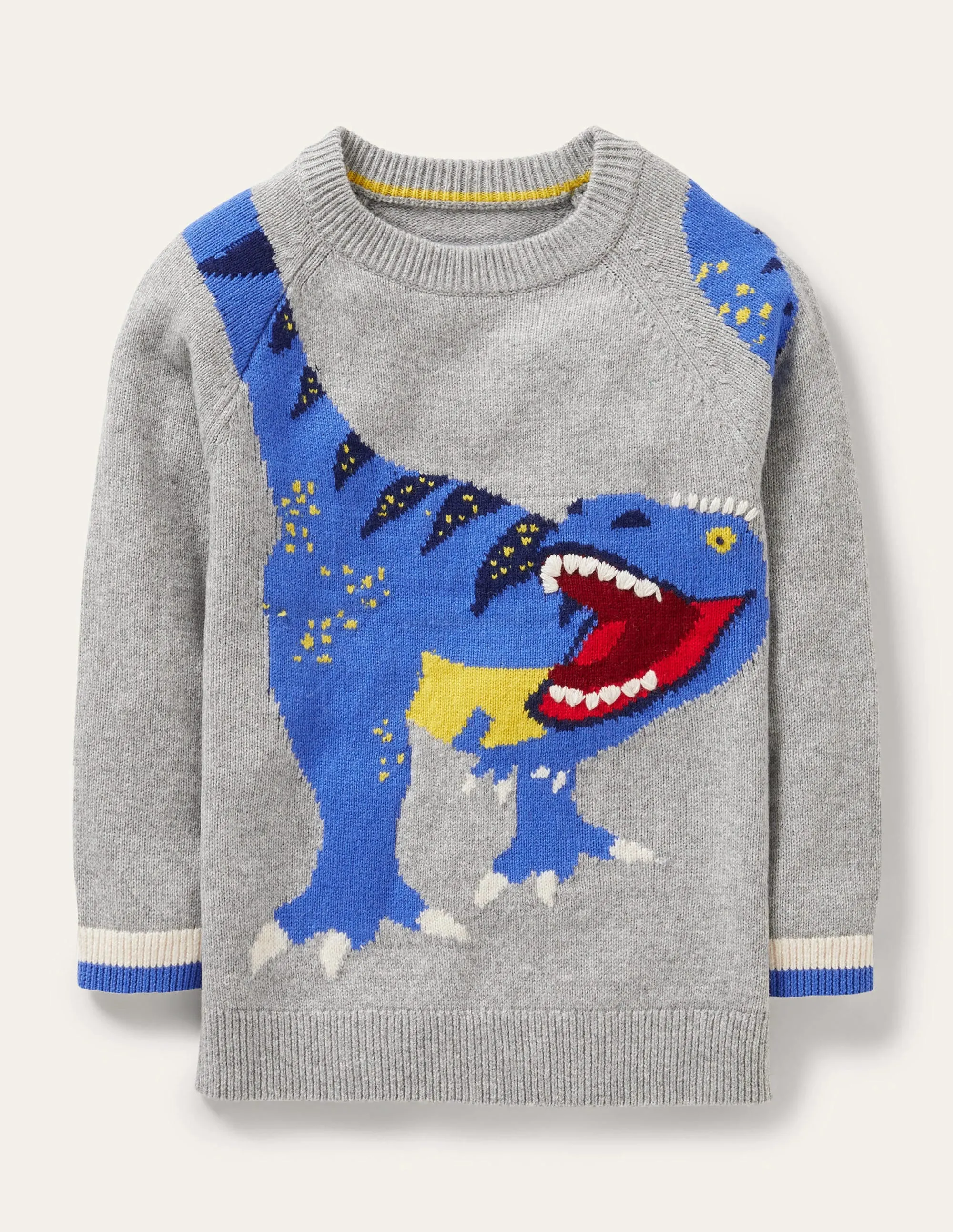 Fun Jumper-Grey Melange Dinosaur