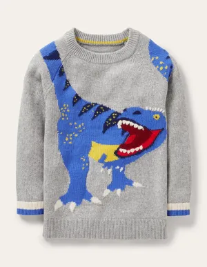 Fun Jumper-Grey Melange Dinosaur