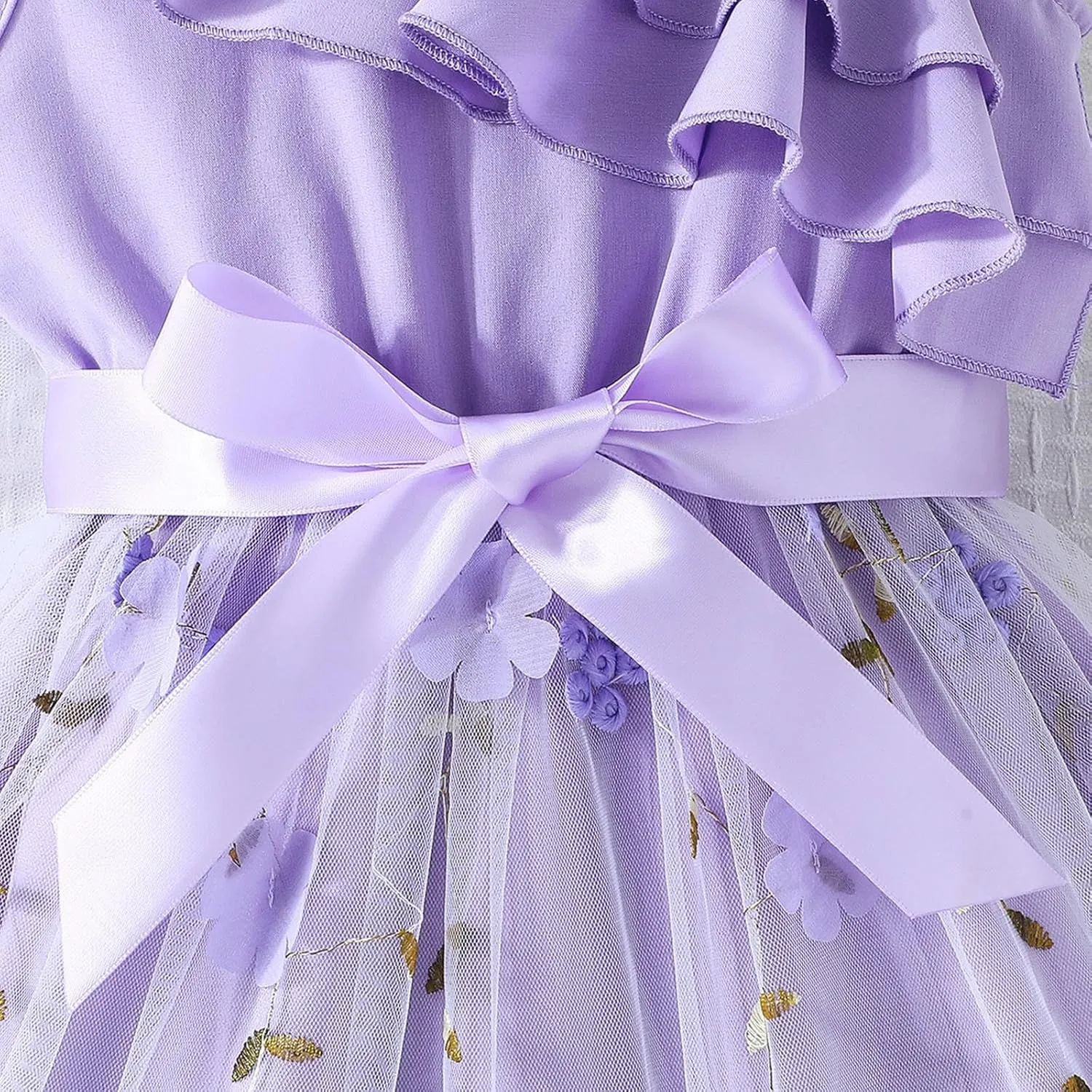 Girls Ruffle One Shoulder Summer Cute Floral Tulle Dress Kids Baby Toddler A-Line Mesh Party Dresses for 2-8 Years