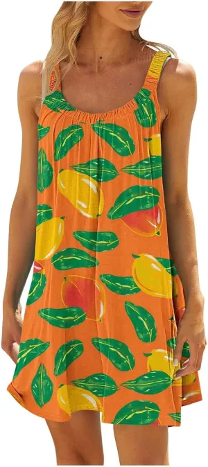 hlysgo Beach Dresses for Women 2025 Vacation Summer Sleeveless Mini Sundresses Trendy Floral Printed Swimsuit Coverup Dress