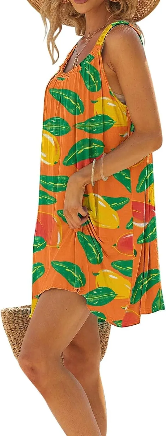 hlysgo Beach Dresses for Women 2025 Vacation Summer Sleeveless Mini Sundresses Trendy Floral Printed Swimsuit Coverup Dress
