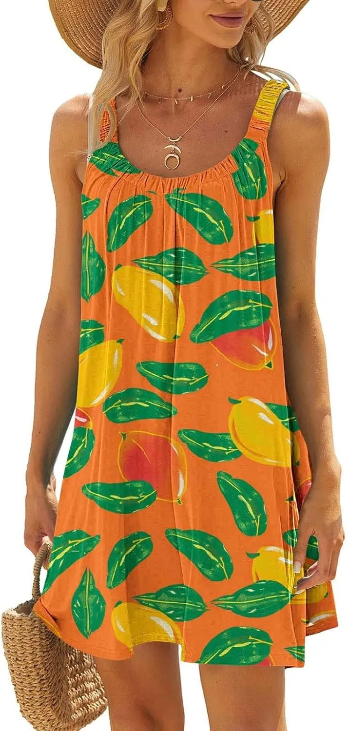 hlysgo Beach Dresses for Women 2025 Vacation Summer Sleeveless Mini Sundresses Trendy Floral Printed Swimsuit Coverup Dress