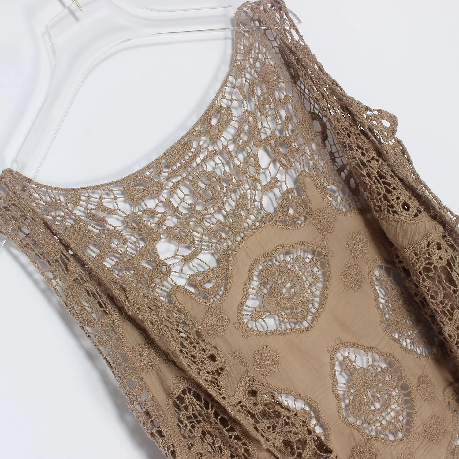 JASTIE Women Open Stitch Cardigan Boho Sleeveless Hippie Summer Hollow Out Solid Crochet Vest