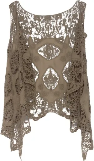 JASTIE Women Open Stitch Cardigan Boho Sleeveless Hippie Summer Hollow Out Solid Crochet Vest