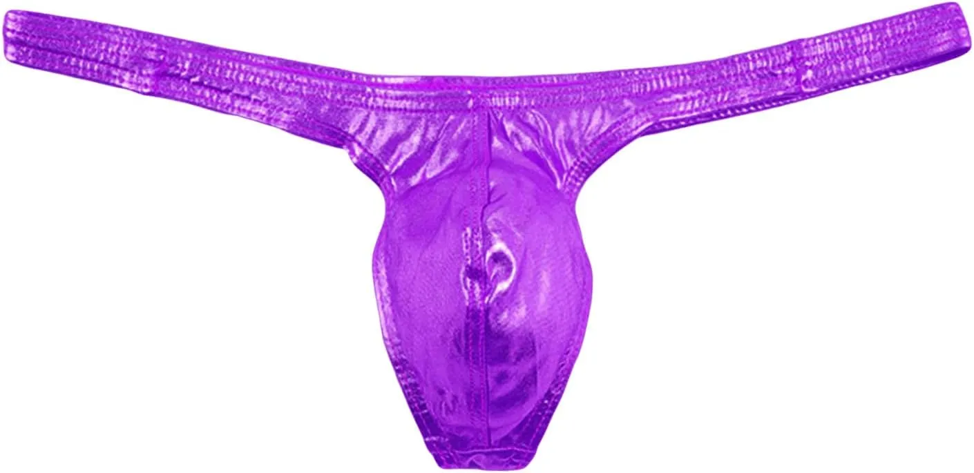 JEsilunmaMY Low Rise G-String for Men Shiny Leather U Convex Pouch T-Back Thongs Stretch Bikini Briefs Underwear Swimsuit