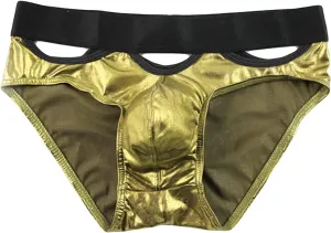 JEsilunmaMY Sexy Cutout Briefs for Men Shiny Patent Leather Low Rise Bikini Brief Hollow Out Bulge Pouch Underwear Panties