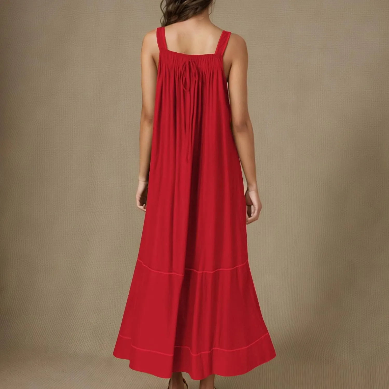 JOAU Bib Overall Dress for Women Summer Sleeveless Adjustable Strap Dresses A-Line Pleated Tiered Beach Pocket Maxi Dress