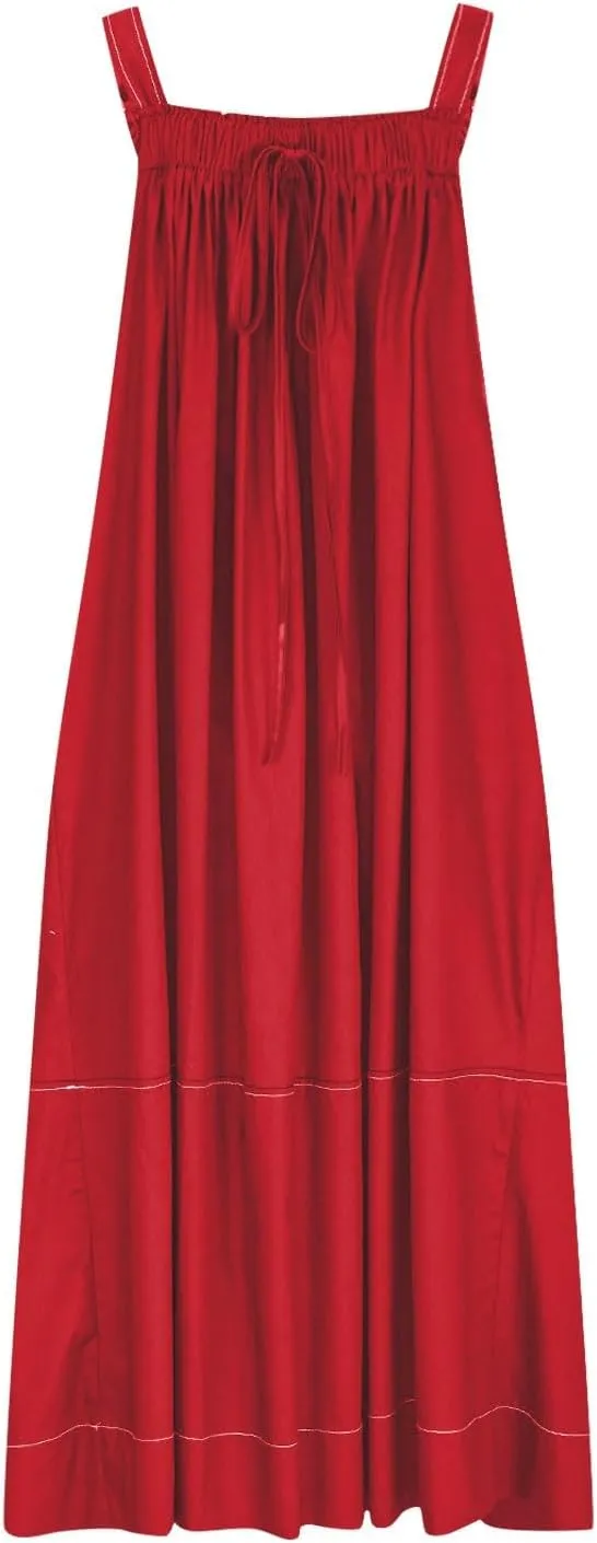 JOAU Bib Overall Dress for Women Summer Sleeveless Adjustable Strap Dresses A-Line Pleated Tiered Beach Pocket Maxi Dress