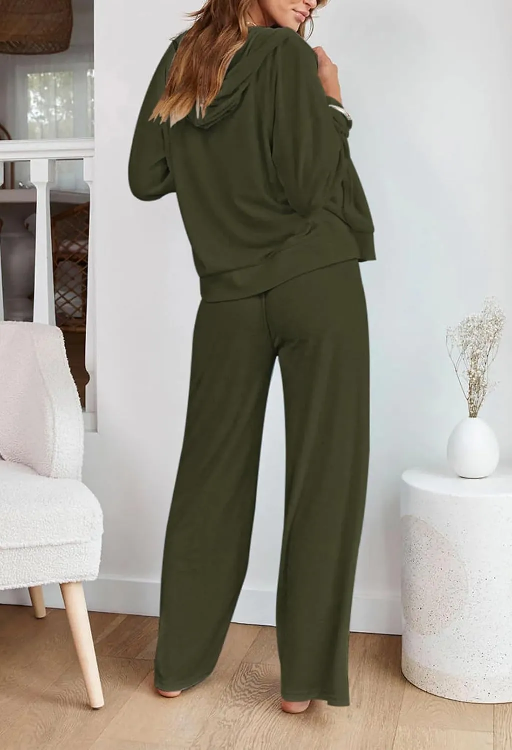 Kisscynest Women's 2 Piece Outfits Lounge Sets Zip Up Hoodies High Waist Wide Leg Pants Sweatsuit