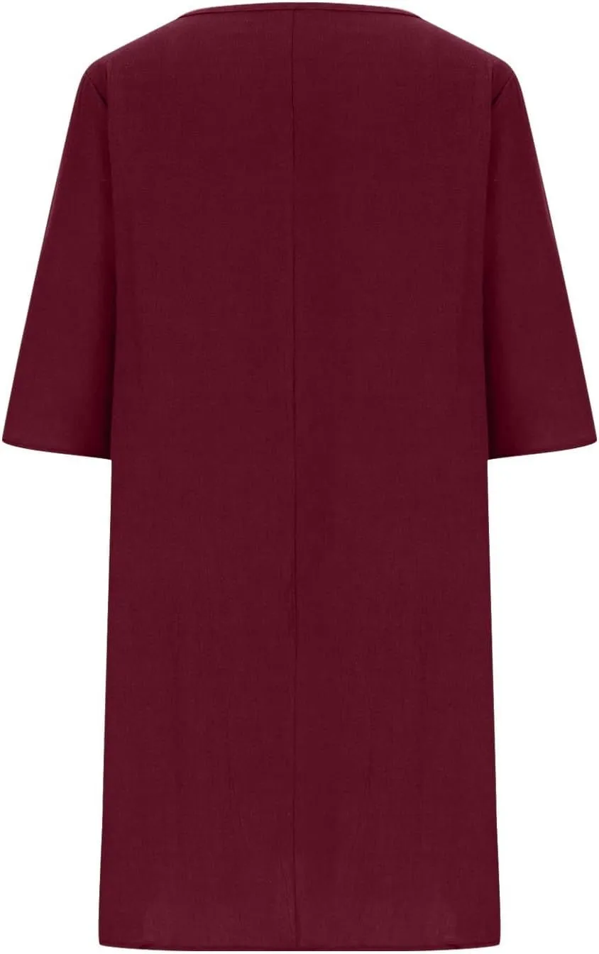 Knee Length Dress for Women Summer Basic Solid Short Sleeve Crew Neck Dresses Casual Loose Vacation Dress Plus Size