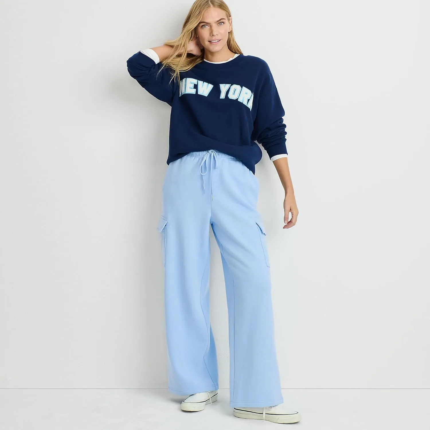 Lands' End Women's Serious Sweats High Rise Wide Leg Cargo Pants
