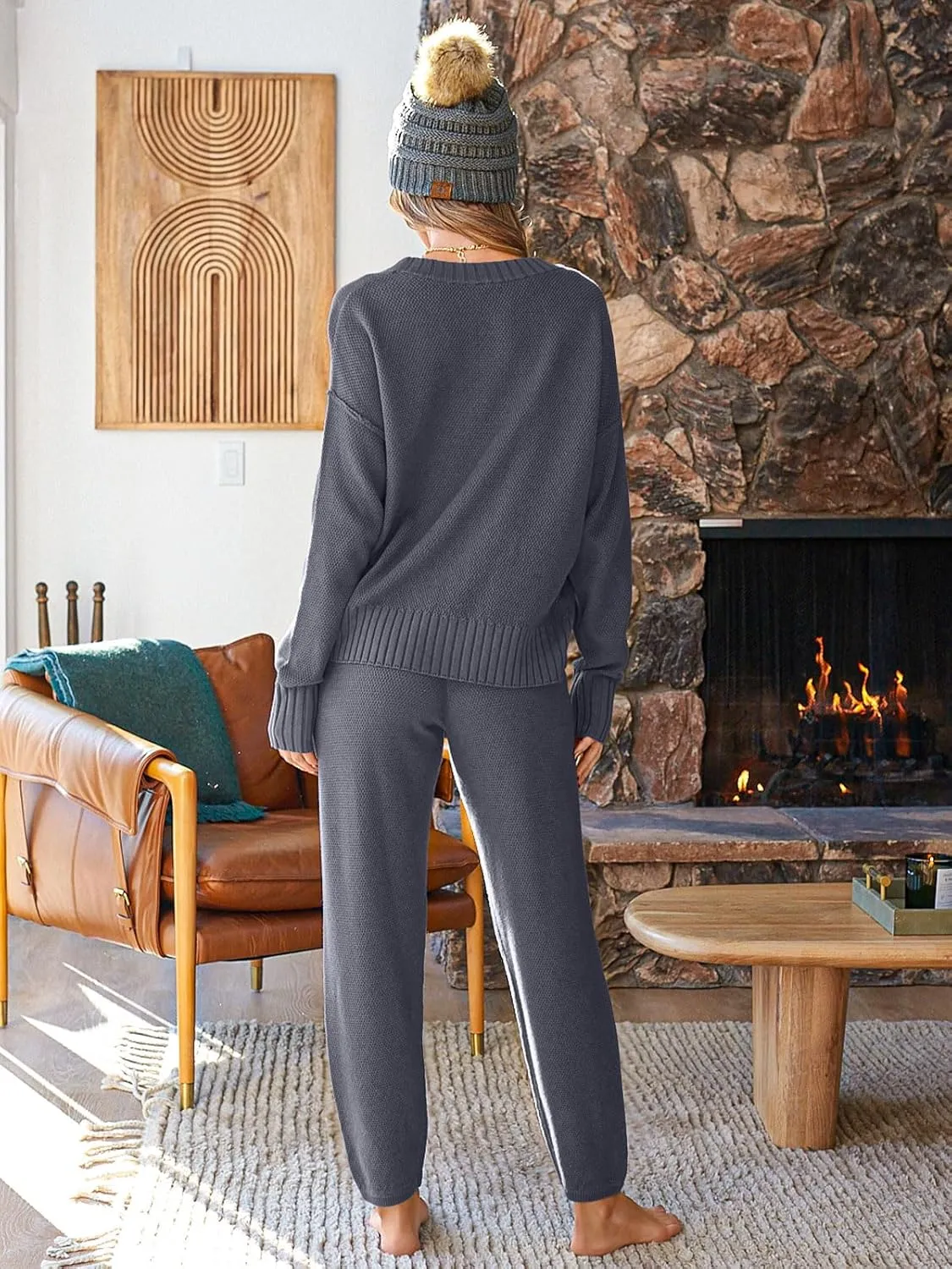 LILLUSORY Womens Cardigan Pants Sets 2 Piece Slouchy Sweater Loungewear