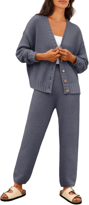 LILLUSORY Womens Cardigan Pants Sets 2 Piece Slouchy Sweater Loungewear
