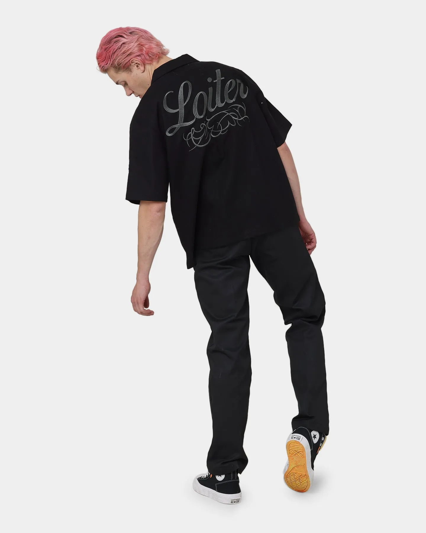 Loiter Patchwork Button Up Shirt Black