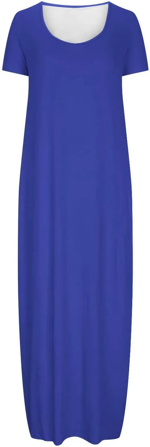 Maxi Dresses for Women 2025 Casual Short Sleeve Round Neck Summer Dresses Plus Size Loose Fit Long Beach Sundress
