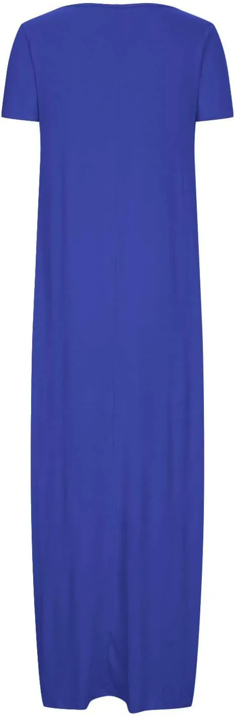 Maxi Dresses for Women 2025 Casual Short Sleeve Round Neck Summer Dresses Plus Size Loose Fit Long Beach Sundress