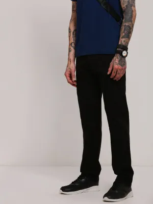 Men Black Slim Fit Low-Rise Flat-Front Trousers