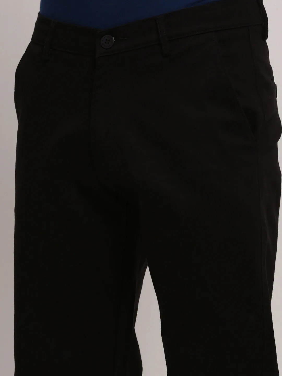 Men Black Slim Fit Low-Rise Flat-Front Trousers