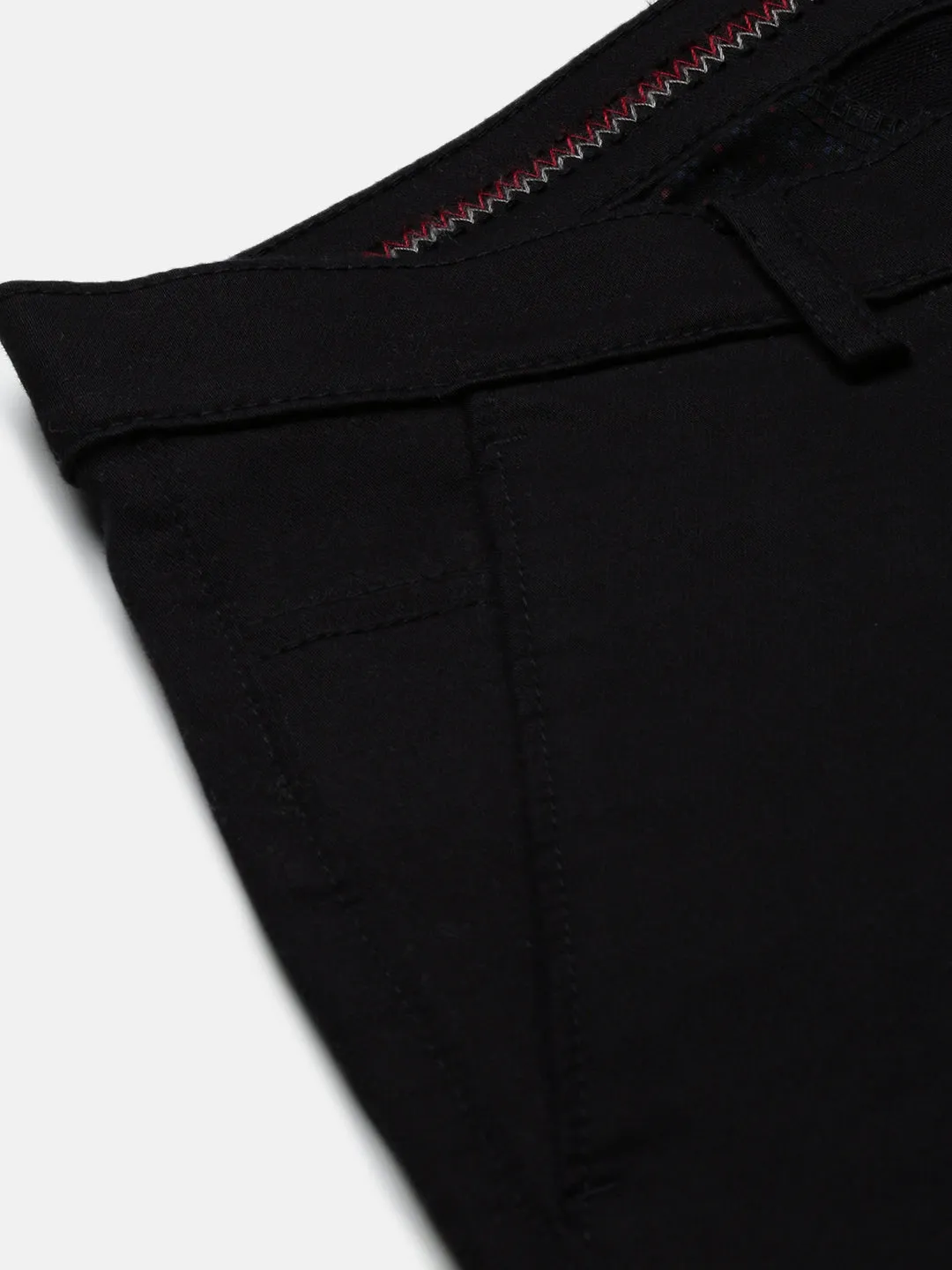 Men Black Slim Fit Low-Rise Flat-Front Trousers