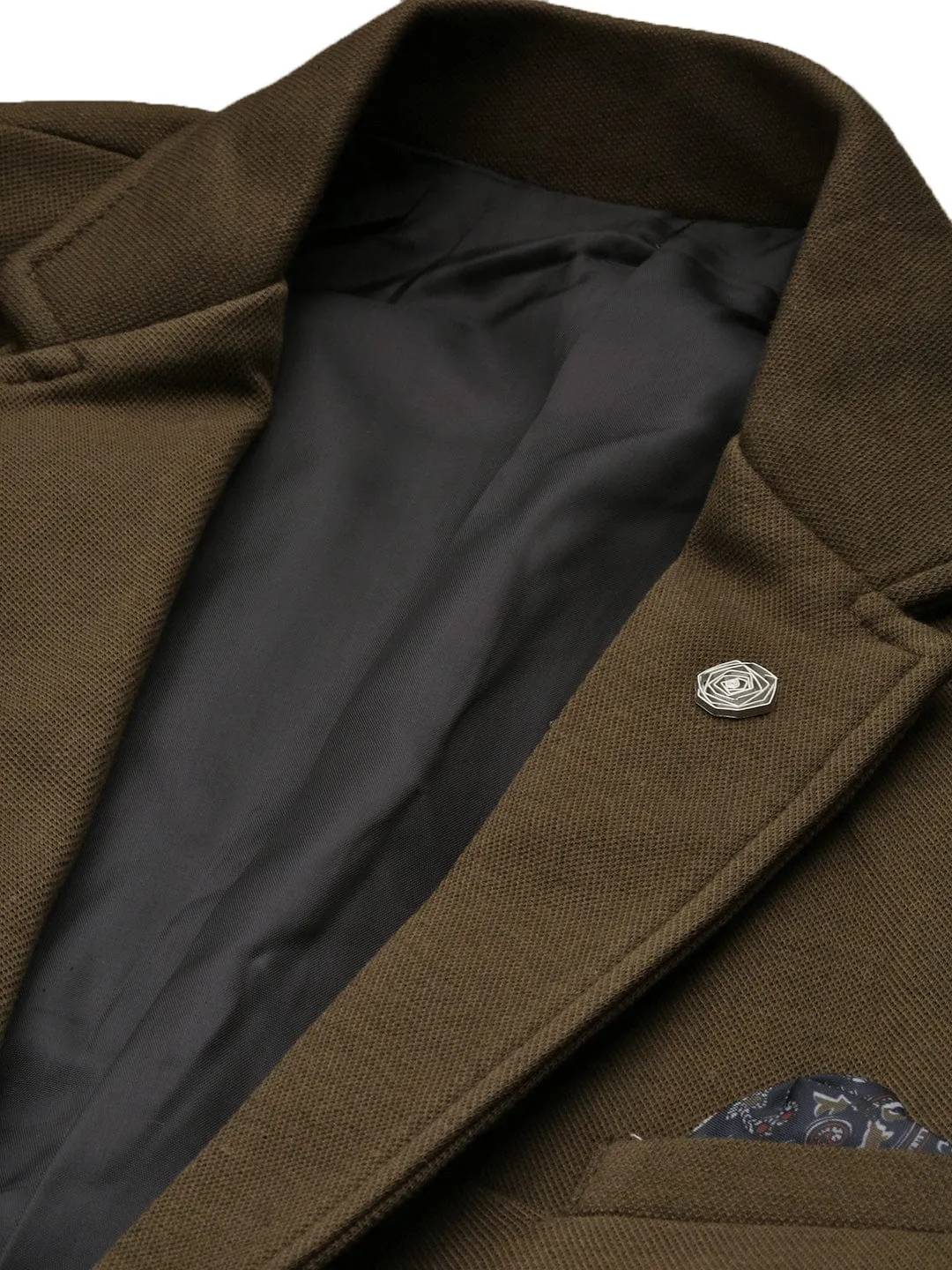 Men Olive Cotton Single Breasted Casual Blazer