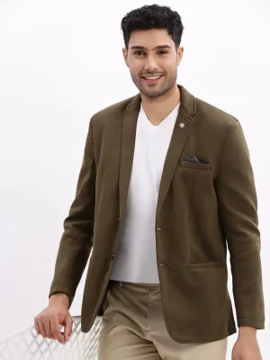 Men Olive Cotton Single Breasted Casual Blazer