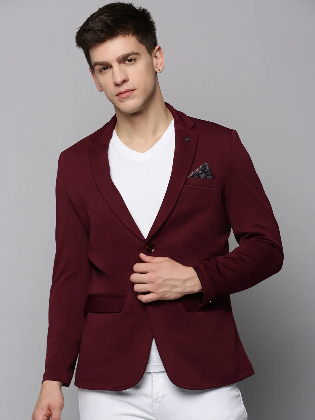 Men Red Cotton Notched Lapel Single Breasted front Blazer
