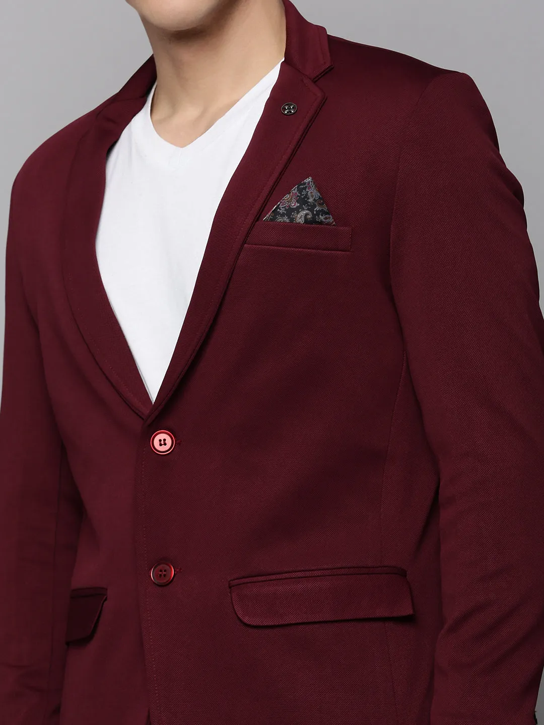 Men Red Cotton Notched Lapel Single Breasted front Blazer
