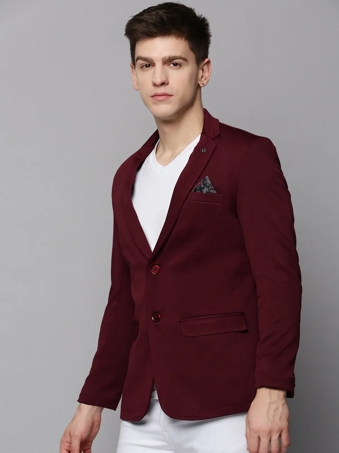Men Red Cotton Notched Lapel Single Breasted front Blazer