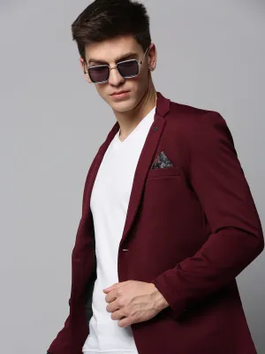 Men Red Cotton Notched Lapel Single Breasted front Blazer